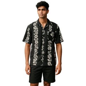 Pacific & Co Hawaiian Floral Summer Shirt Men’s Sz S Black & White Short Sleeve